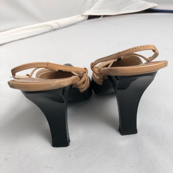 Chanel black and tan leather strappy slingback heel shoes - Picture 6 of 6
